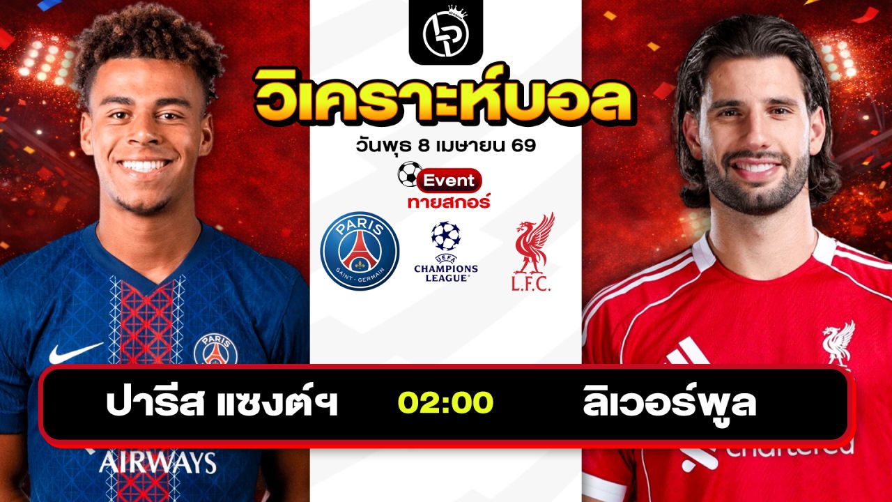 วิเคราะห์บอลวันนี้ ทีเด็ดบอลวันนี้ วันพุธที่ 8 เมษายน 2569 By ลิโป้ตะลุมบอล