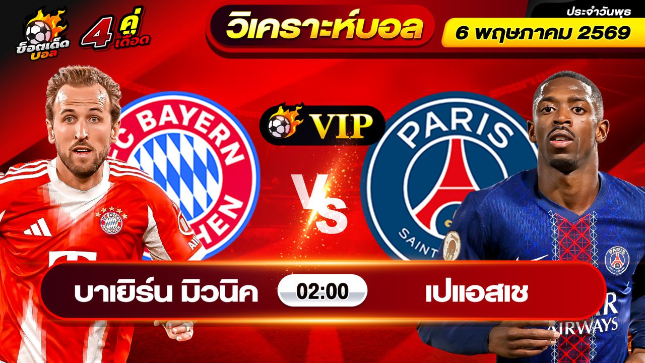วิเคราะห์บอลวันนี้ ทีเด็ดบอล วันพุธ ที่ 6 พฤษภาคม 2569 By ช็อตเด็ดบอลเต็ง