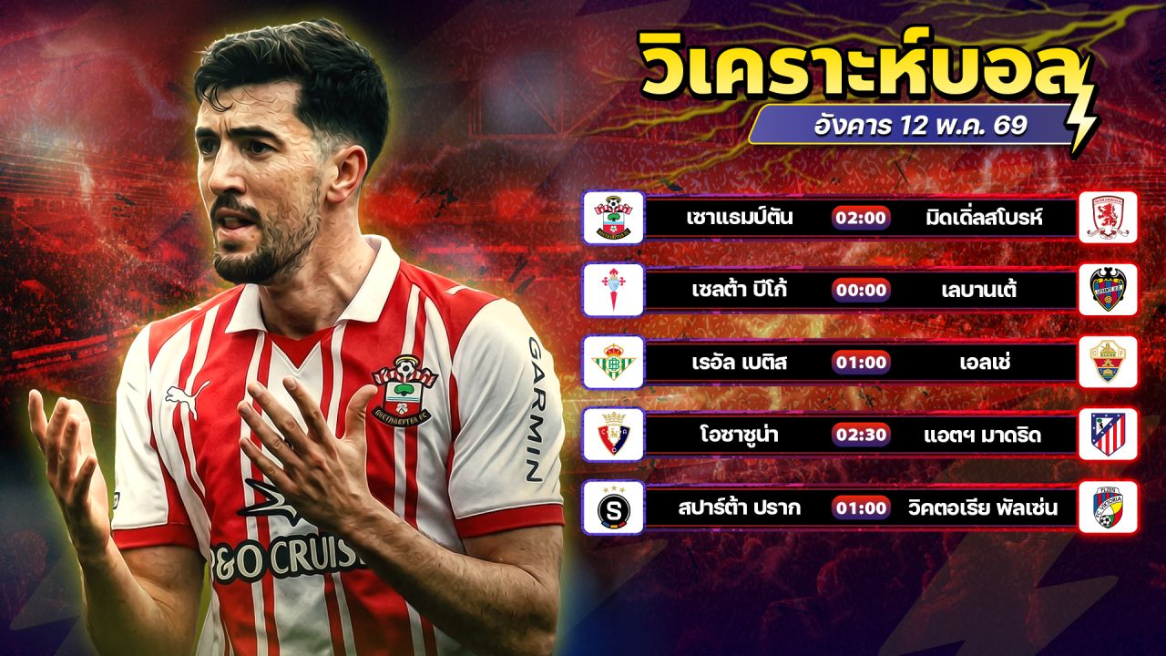 ⚽️💥😎วิเคราะห์บอลวันนี้ ทีเด็ดบอล วันอังคาร ที่ 12 พฤษภาคม 2569 By อัศวินล้มโต๊ะ l อศว #อศว