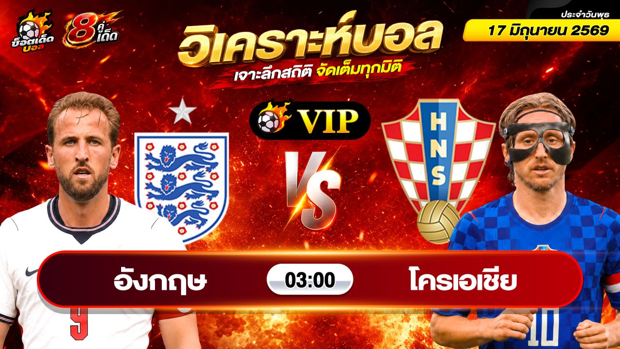 วิเคราะห์บอลวันนี้ ทีเด็ดบอล วันพุธ ที่ 17 มิถุนายน 2569 By ช็อตเด็ดบอลเต็ง