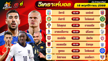 ดูวิเคราะห์ วิเคราะห์บอลวันนี้ ทีเด็ดบอล วันอาทิตย์ ที่ 16 พฤศจิกายน 2568 By ช็อตเด็ดบอลเต็ง