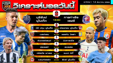 ดูวิเคราะห์ วิเคราะห์บอลวันนี้ | วันที่ 14 ธันวาคม 2568 | พรีเมียร์ลีก อังกฤษ ไทยลีก บุนเดสลีกา | by อาทิตย์ บอลเต็ง (@itid007)