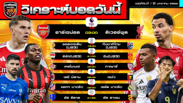 ดูวิเคราะห์ วิเคราะห์บอลวันนี้ | วันที่ 8 มกราคม 2569 | พรีเมียร์ลีก asian cup u23 เซเรียอา ลีกซาอุ | by อาทิตย์ บอลเต็ง (@itid007)