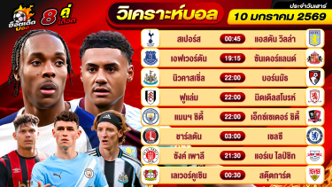 ดูวิเคราะห์ วิเคราะห์บอลวันนี้ ทีเด็ดบอล วันเสาร์ ที่ 10 มกราคม 2569 By ช็อตเด็ดบอลเต็ง