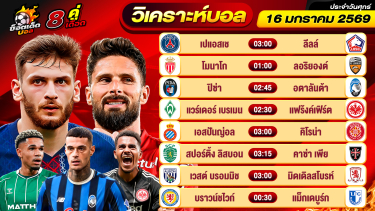 ดูวิเคราะห์ วิเคราะห์บอลวันนี้ ทีเด็ดบอล วันศุกร์ ที่ 16 มกราคม 69 By ช็อตเด็ดบอลเต็ง