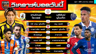 ดูวิเคราะห์ วิเคราะห์บอลวันนี้ | วันที่ 28 มกราคม 2569 | ชิงแชมป์สโมสรอาเซียน-เมืองไทยคัพ-แชมเปียนส์ลีก | by อาทิตย์ บอลเต็ง (@itid007)