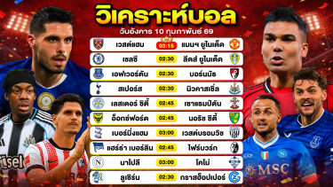 ดูวิเคราะห์ วิเคราะห์บอลวันนี้ ทีเด็ดบอลวันนี้ วันอังคารที่ 10 กุมภาพันธ์ 2569 By ลิโป้ตะลุมบอล