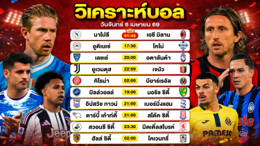 ดูวิเคราะห์ วิเคราะห์บอลวันนี้ ทีเด็ดบอลวันนี้ วันจันทร์ที่ 6 เมษายน 2569 By ลิโป้ตะลุมบอล