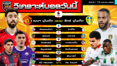 ดูวิเคราะห์ วิเคราะห์บอลวันนี้ | 13 เมษายน 2569 | 7 คู่ 7 ลีก | by อาทิตย์ บอลเต็ง (@itid007