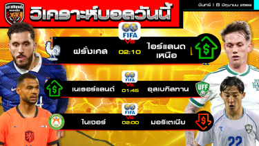 ดูวิเคราะห์ วิเคราะห์บอลวันนี้ | 8 มิถุนายน 2569 | กระชับมิตรทีมชาติ 3 คู่ | by อาทิตย์ บอลเต็ง (@itid007)