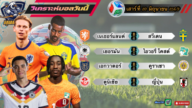 ดูวิเคราะห์ วิเคราะห์ฟุตบอลโลก เสาร์ที่ 20 มิถุนายน 2569|🇩🇪อินทรีเหล็ก ผงาด🇯🇵 ซามูไรบลู พเนจร😄By #บลูบอลเด็ด