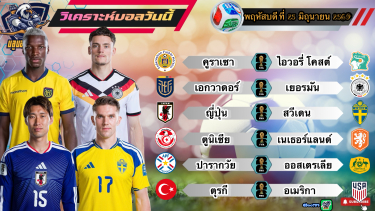 ดูวิเคราะห์ วิเคราะห์ฟุตบอลโลก🌎 พฤหัสบดีที่ 25 มิถุนายน 2569|🇩🇪อินทรีเหล็กผงาด🇳🇱อัศวินสีส้มมีเฮ🫡By#บลูบอลเด็ด