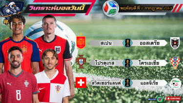 ดูวิเคราะห์ วิเคราะห์ฟุตบอลโลก🌎2026 🤫พฤหัสบดี ที่ 2 กรกฎาคม 2569|🇪🇸กระทิงดุแน่ๆ🇭🇷หมากรุกเดินเกม🫡By #บลูบอลเด็ด
