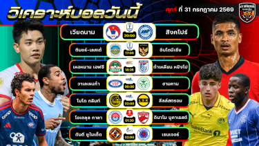 ดูวิเคราะห์ วิเคราะห์บอลวันนี้ | 31 กรกฎาคม 2569 | ASEAN Cup 2026 | by อาทิตย์ บอลเต็ง